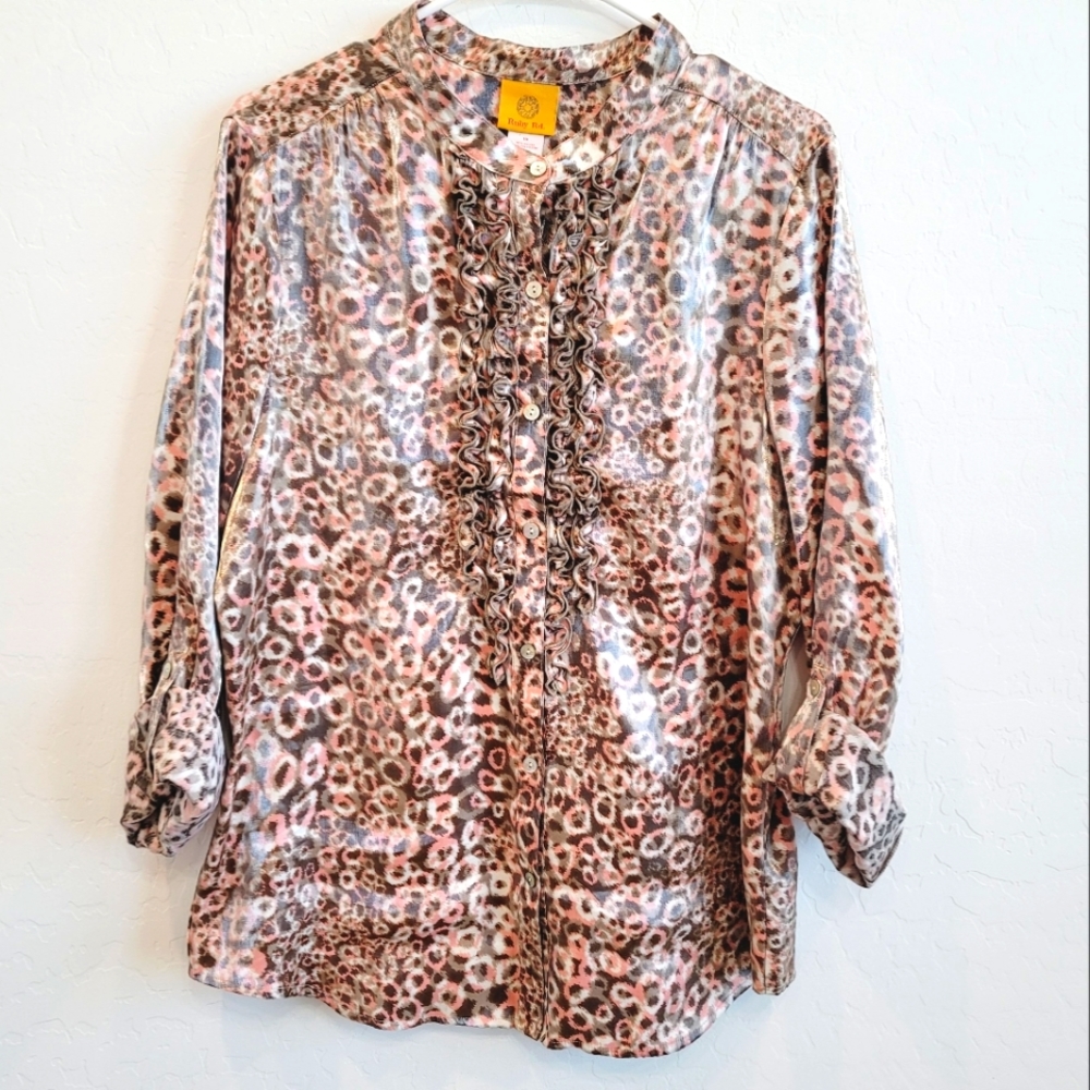 Ruby Rd. Satin Button Down Ruffle Front Blouse Wo… - image 1